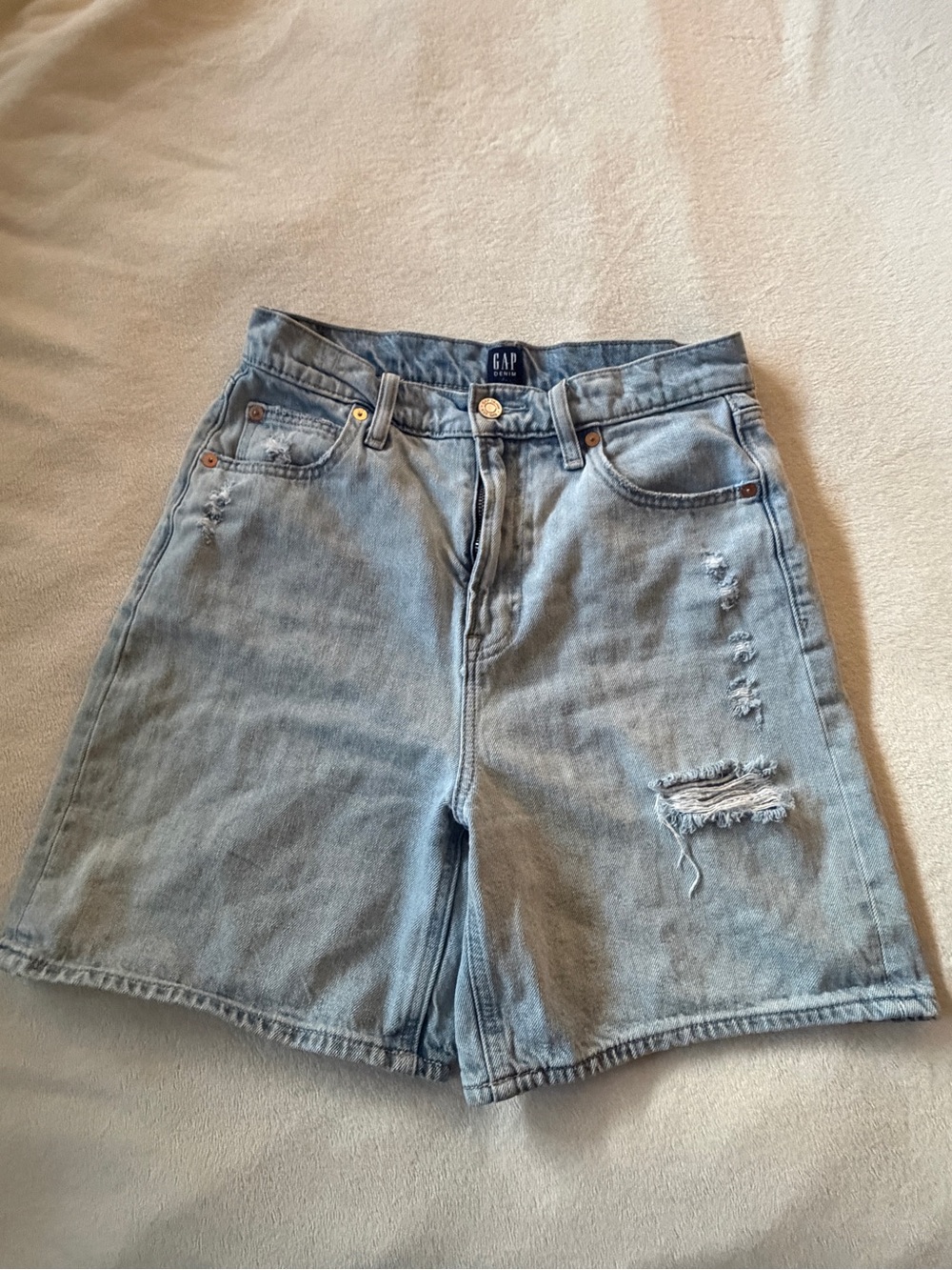 GAP Faded Light Blue Distressed High-Rise Denim Bermudas